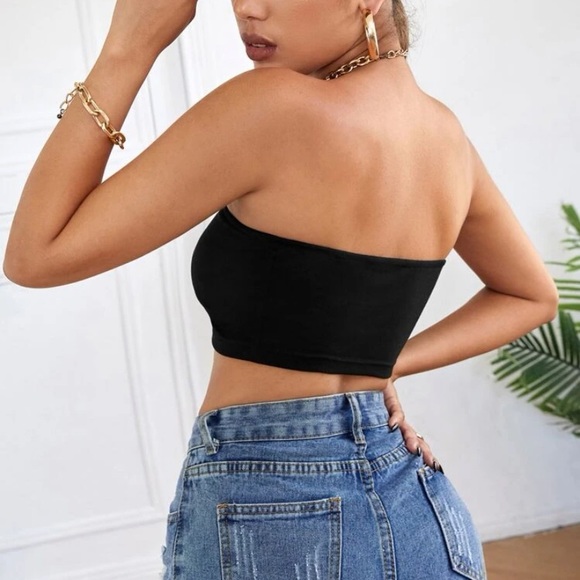 Solid Black Bandeau Top NWOT Size Large - Picture 3 of 4